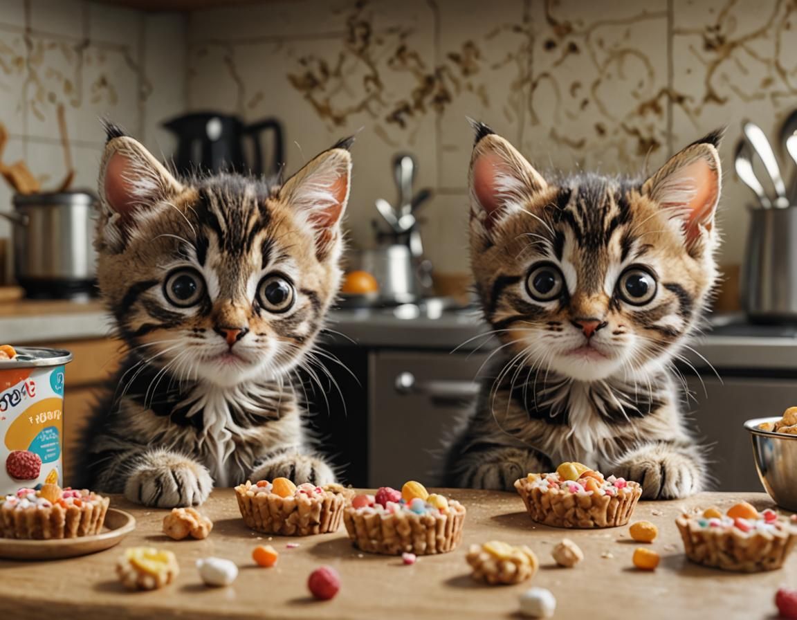 Whimsical Kittens Enjoying Treats: A 3D Cartoon