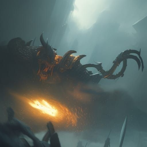 Viking and Demon Battle in Dark Fantasy Style