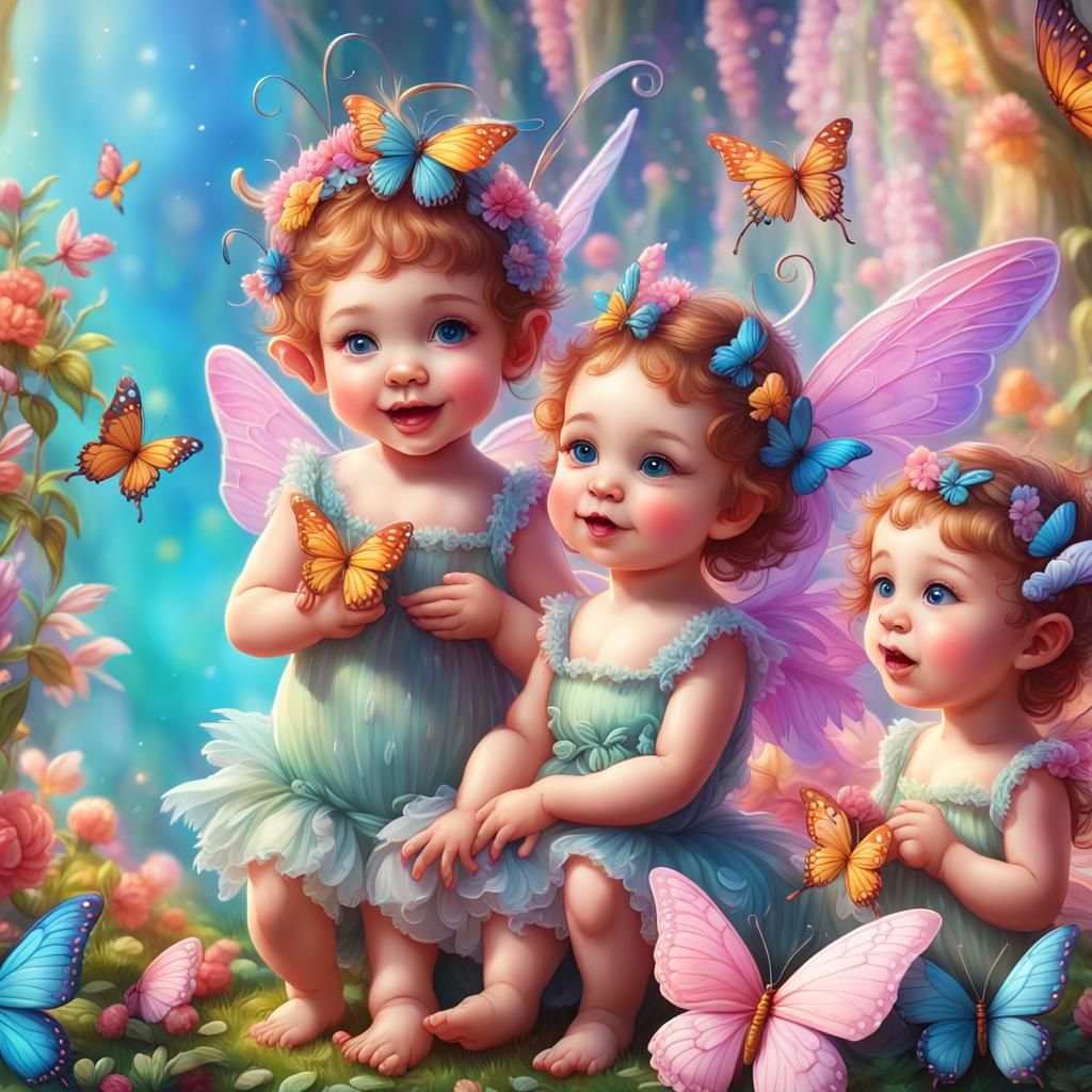 Happy Baby Fairies in a Candy Garden