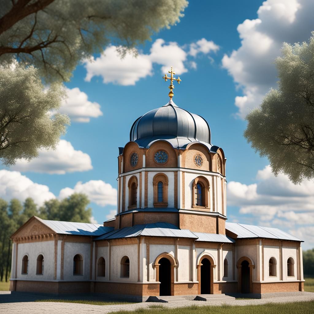 Ancient Orthodox Building in Ukraine on a Clear Day