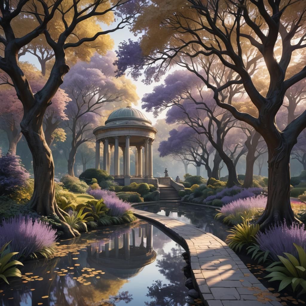Palladian Garden Pathway in Stylized Illustration