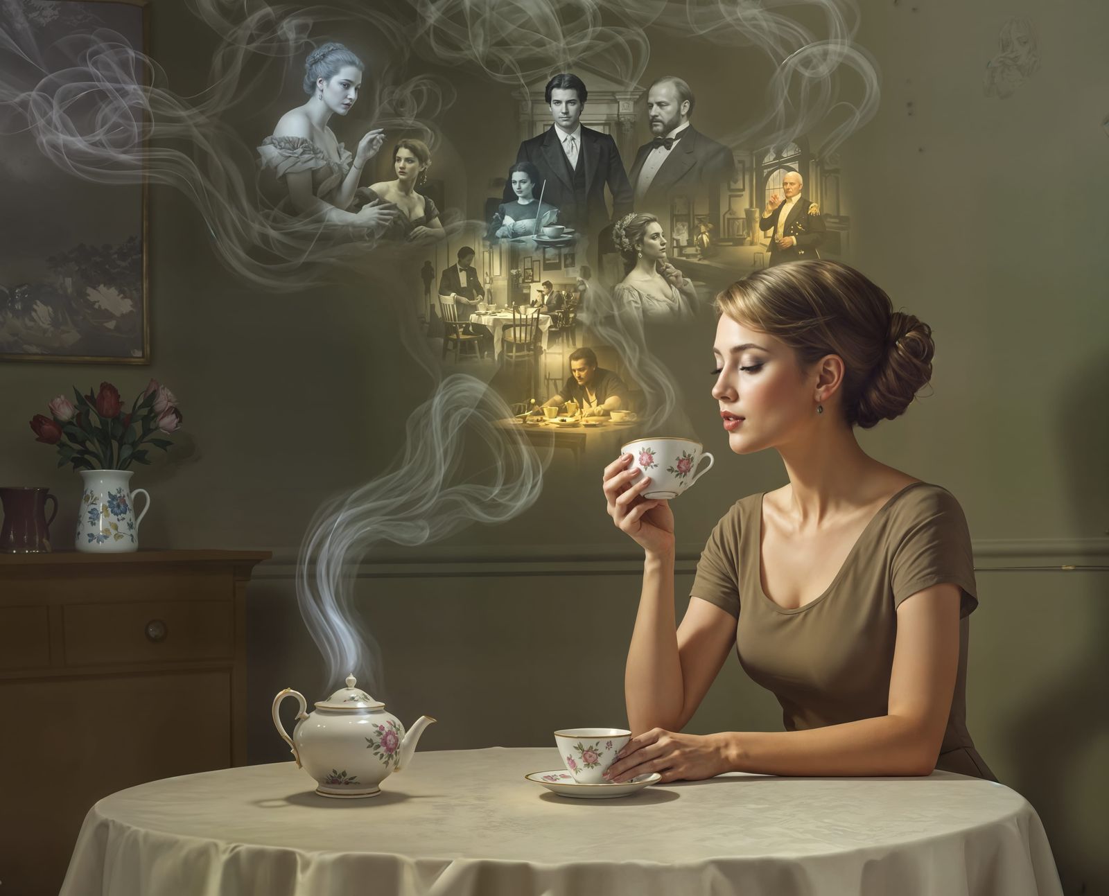 Whimsical Time Traveler's Moment in a Surreal Setting