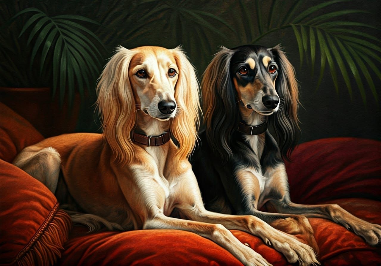 Elegant Saluki Dogs in Oil Painting Style