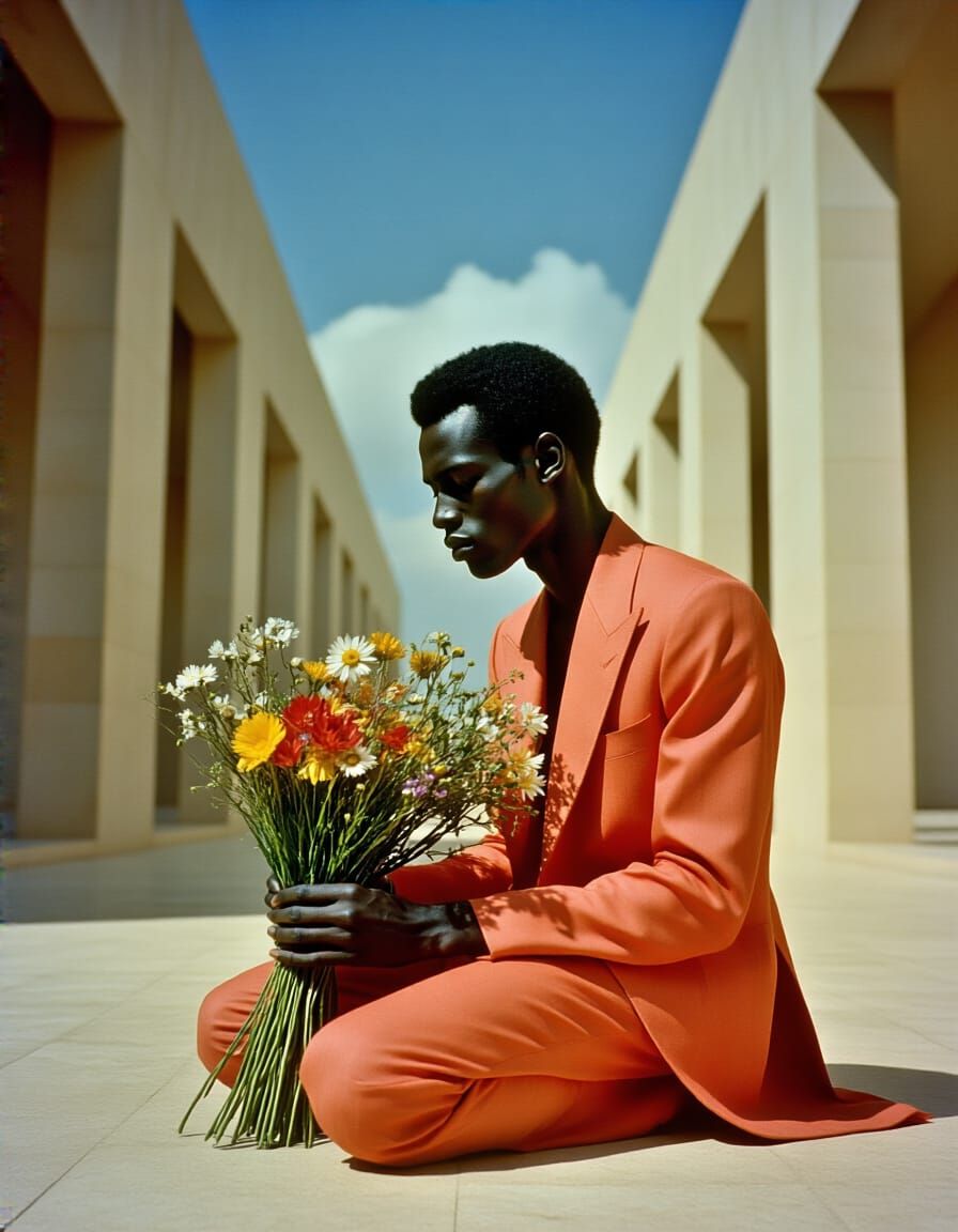 Nubian Model in Balenciaga Couture with Wildflowers
