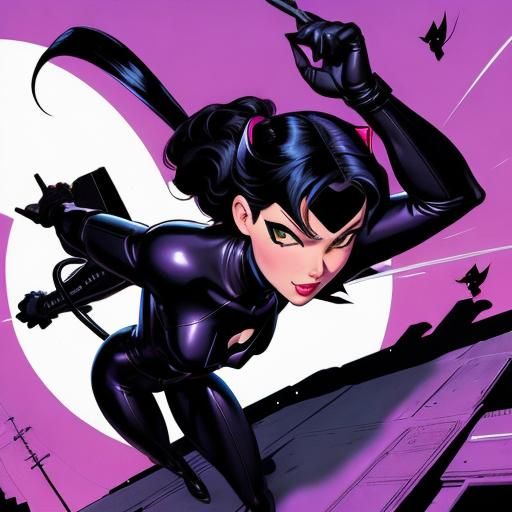 Stylized Catwoman Splash Art in Comic Book Style