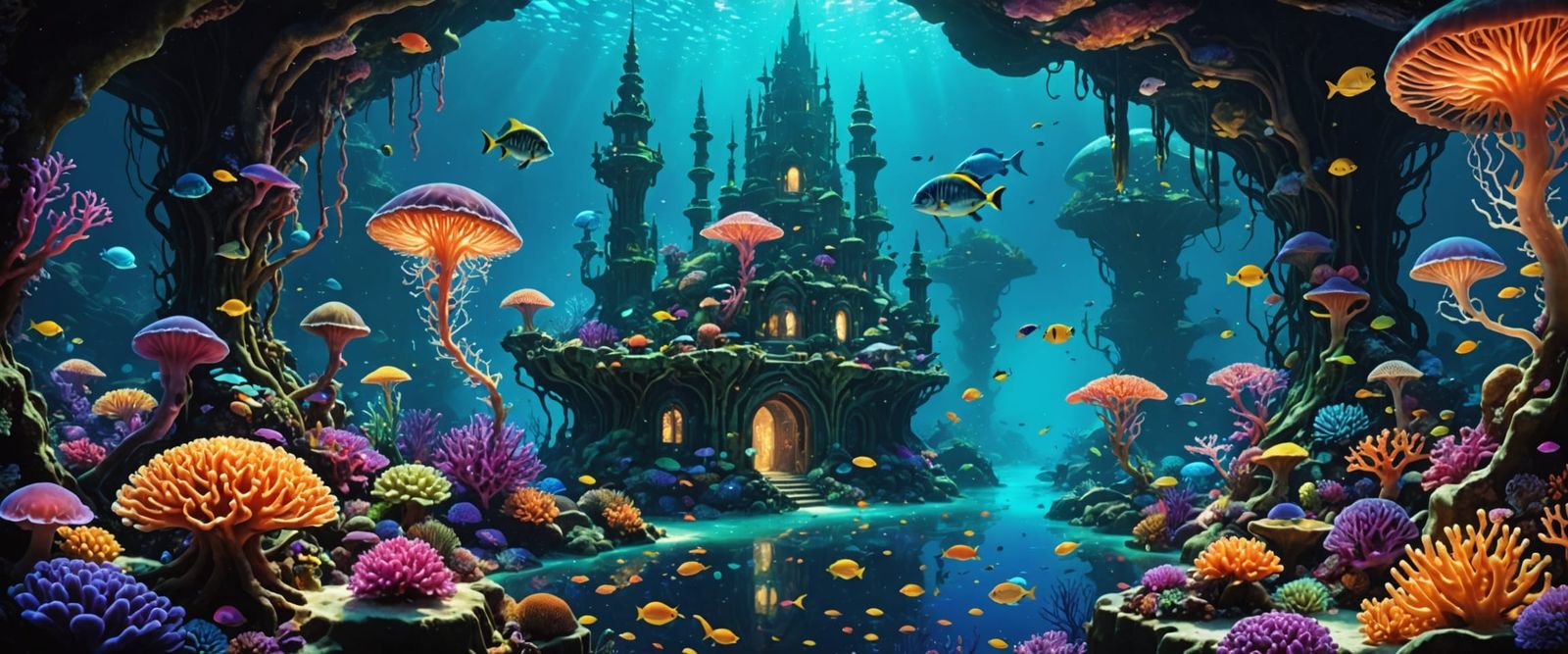 Underwater Paradise with Bioluminescent Fauna in Film Still