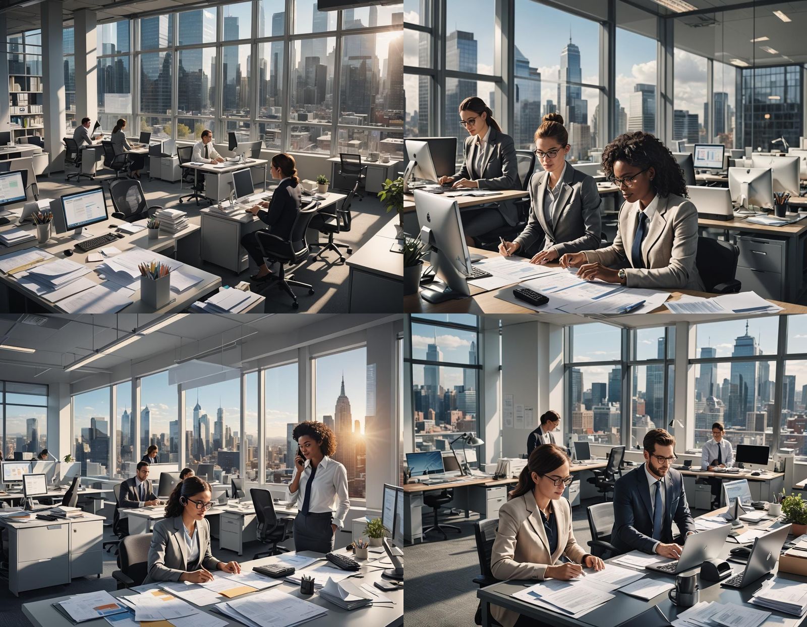 Busy Modern Office Scene in Splash Art Style
