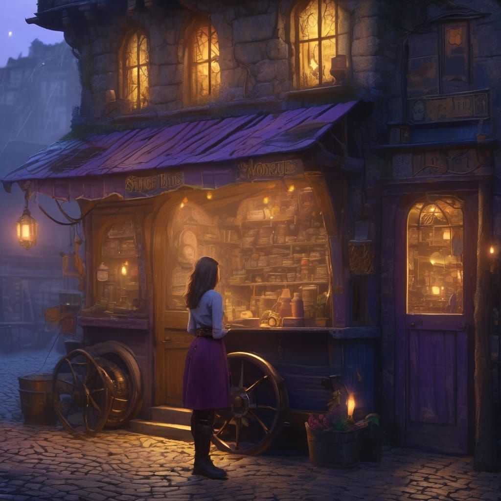 Mystical Shop at Twilight: Fantasy Matte Painting