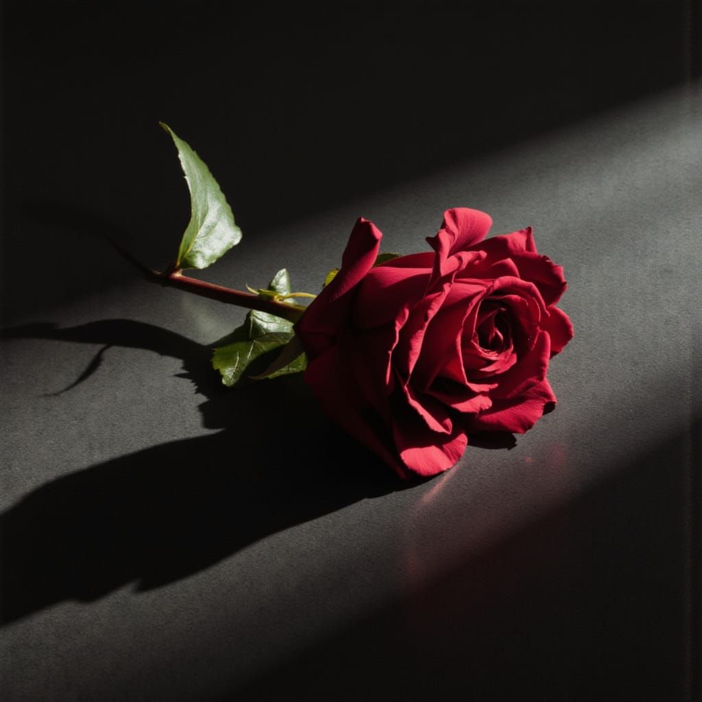 Perfect Crimson Rose With Dramatic Shadows