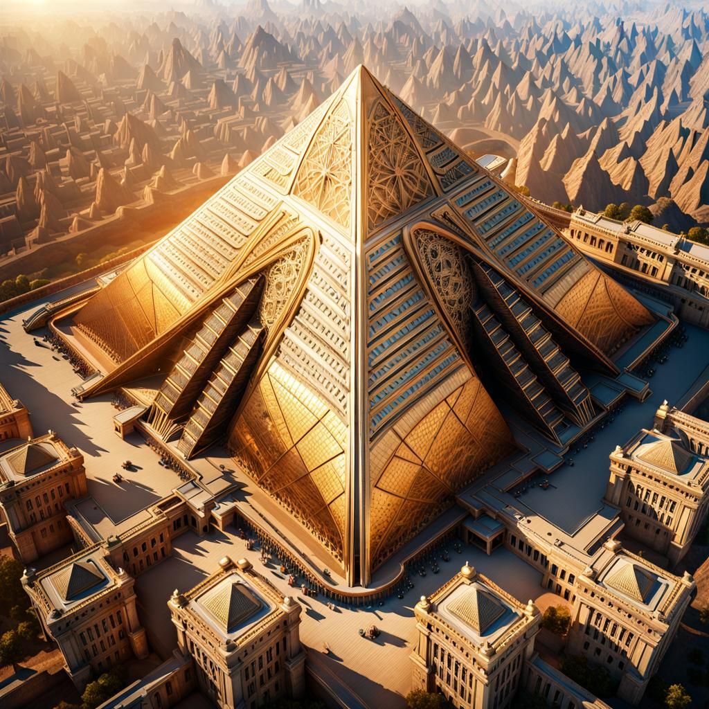 Golden Steampunk Pyramid on Alien Planet