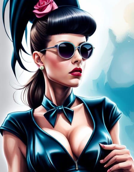 Photorealistic Woman in Black Clothing, Digital Art