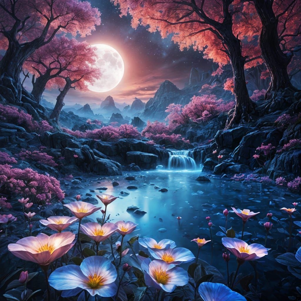 Blue moonflowers Epic cinematic brilliant stunning intricate meticulously detailed dramatic atmospheric maximalist digit...