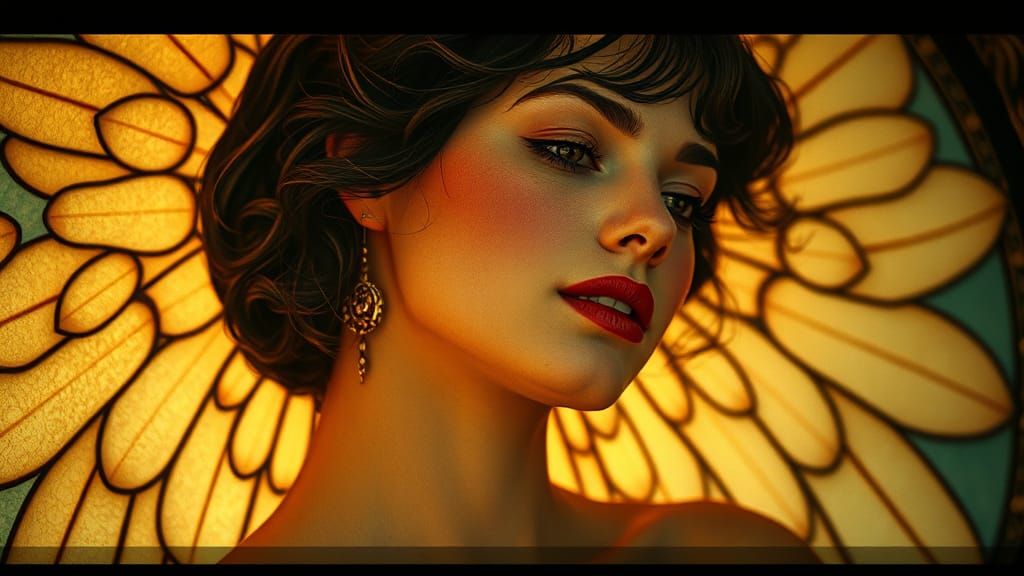 Art Nouveau Stained Glass Angel Woman Portrait