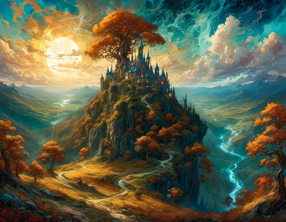 Mysterious Castle Overlooking Spooky Valley in Comic Art