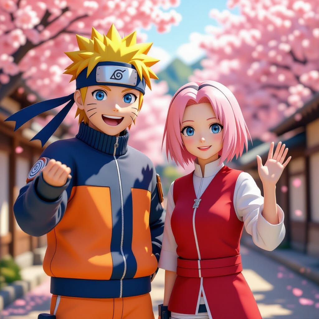 Naruto and Sakura in Realistic Anime Style