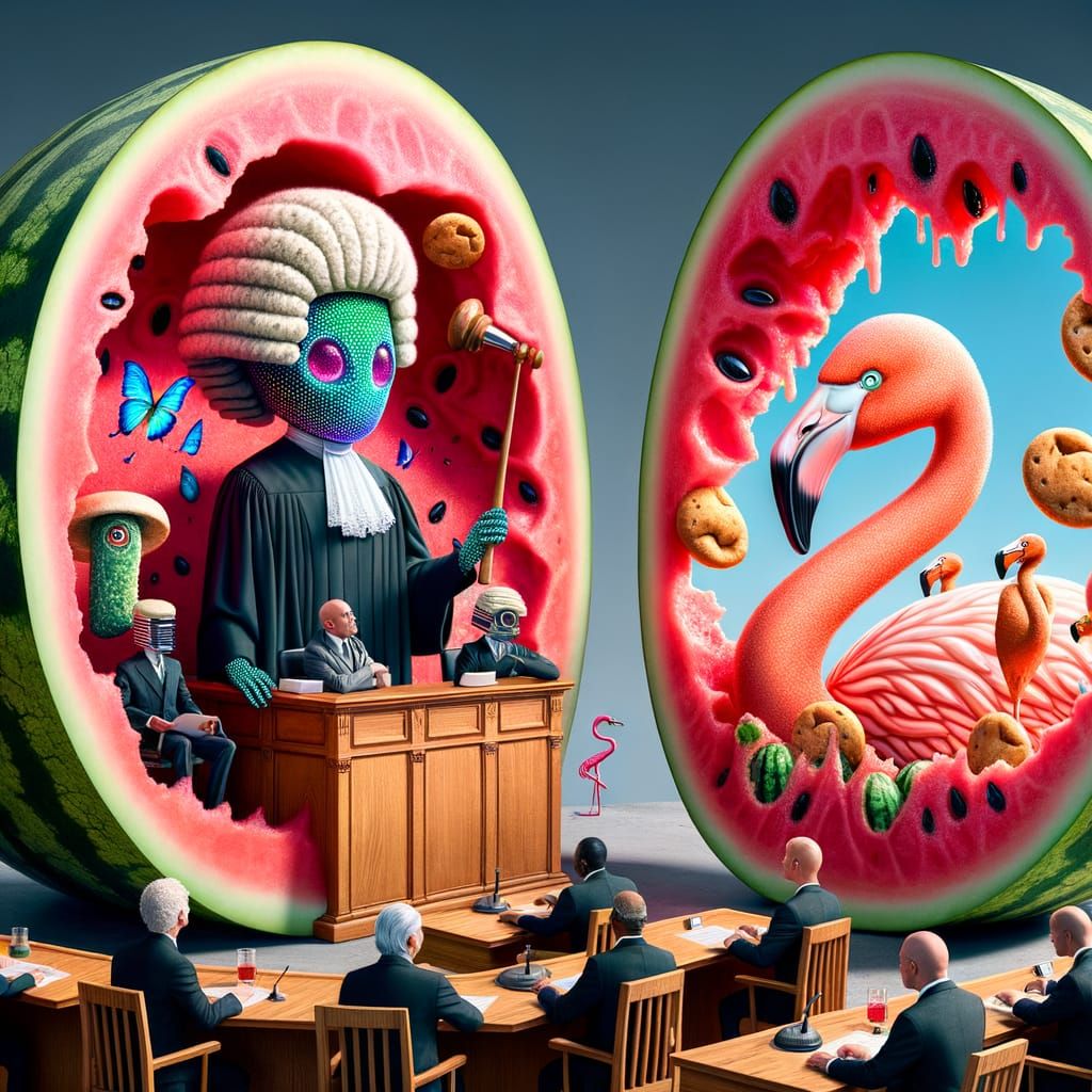 Courtroom in Watermelon with Octopus Judge