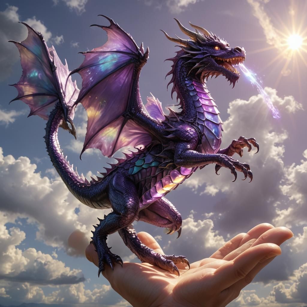 Iridescent Glass Dragon in Sunlight: Hyperrealistic Art