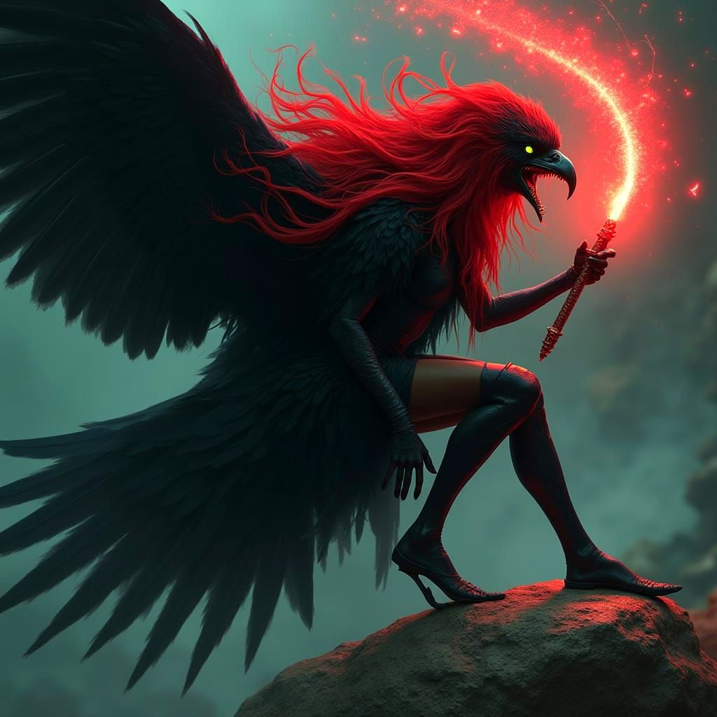 Dark Raven Goddess Conjures Mystical Beast