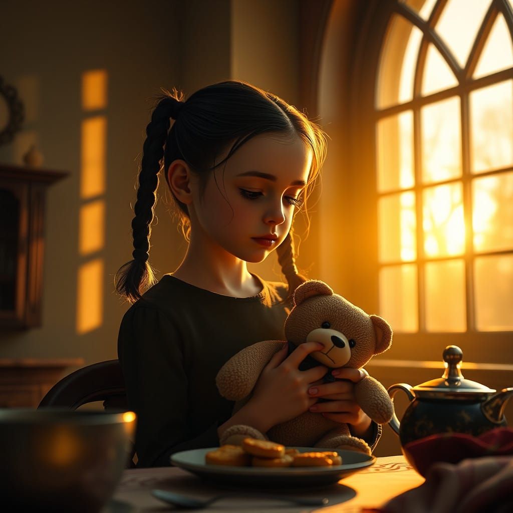 Wednesday Addams Contemplates Unappetizing Breakfast in Gran...