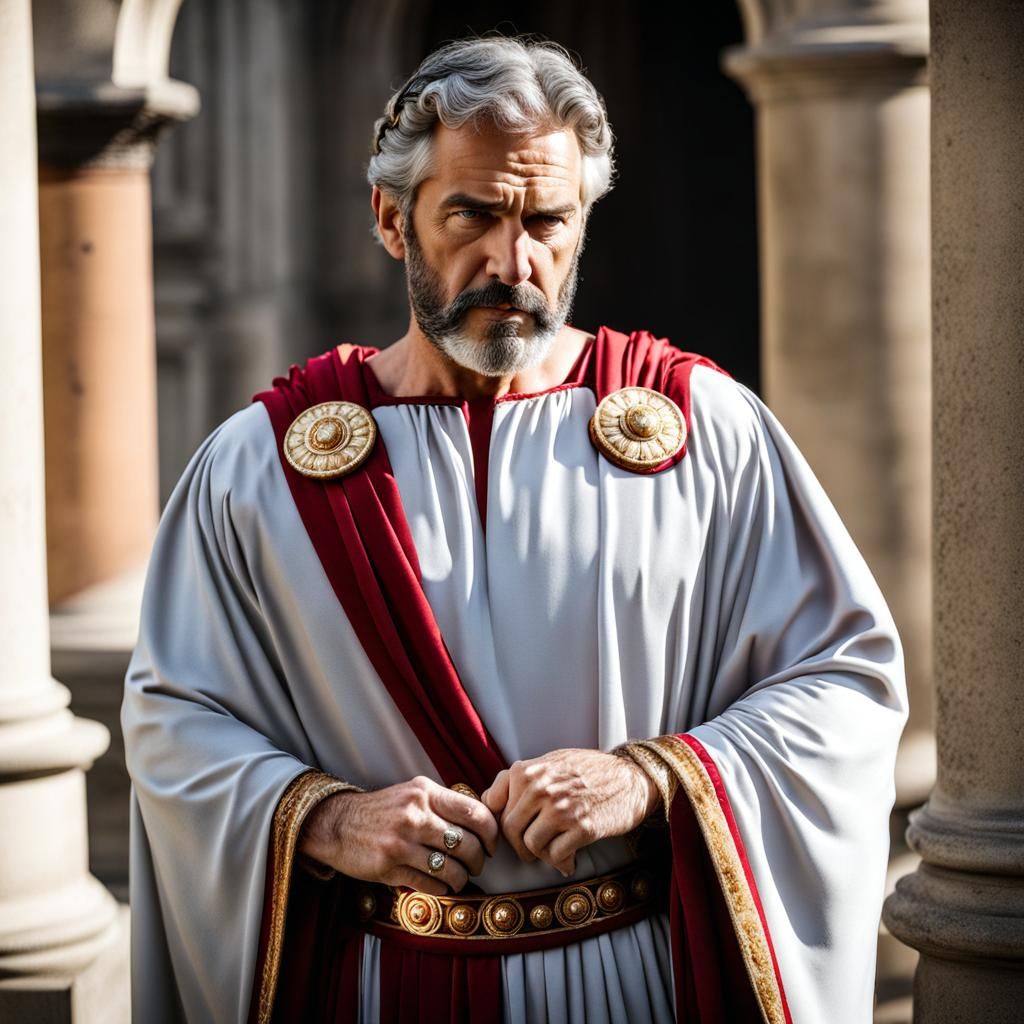 Distinguished Grey-Haired Man in Roman Garb