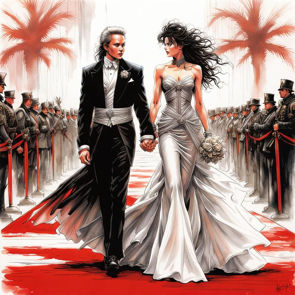 Glamorous Couple on the Red Carpet: Airbrush Art