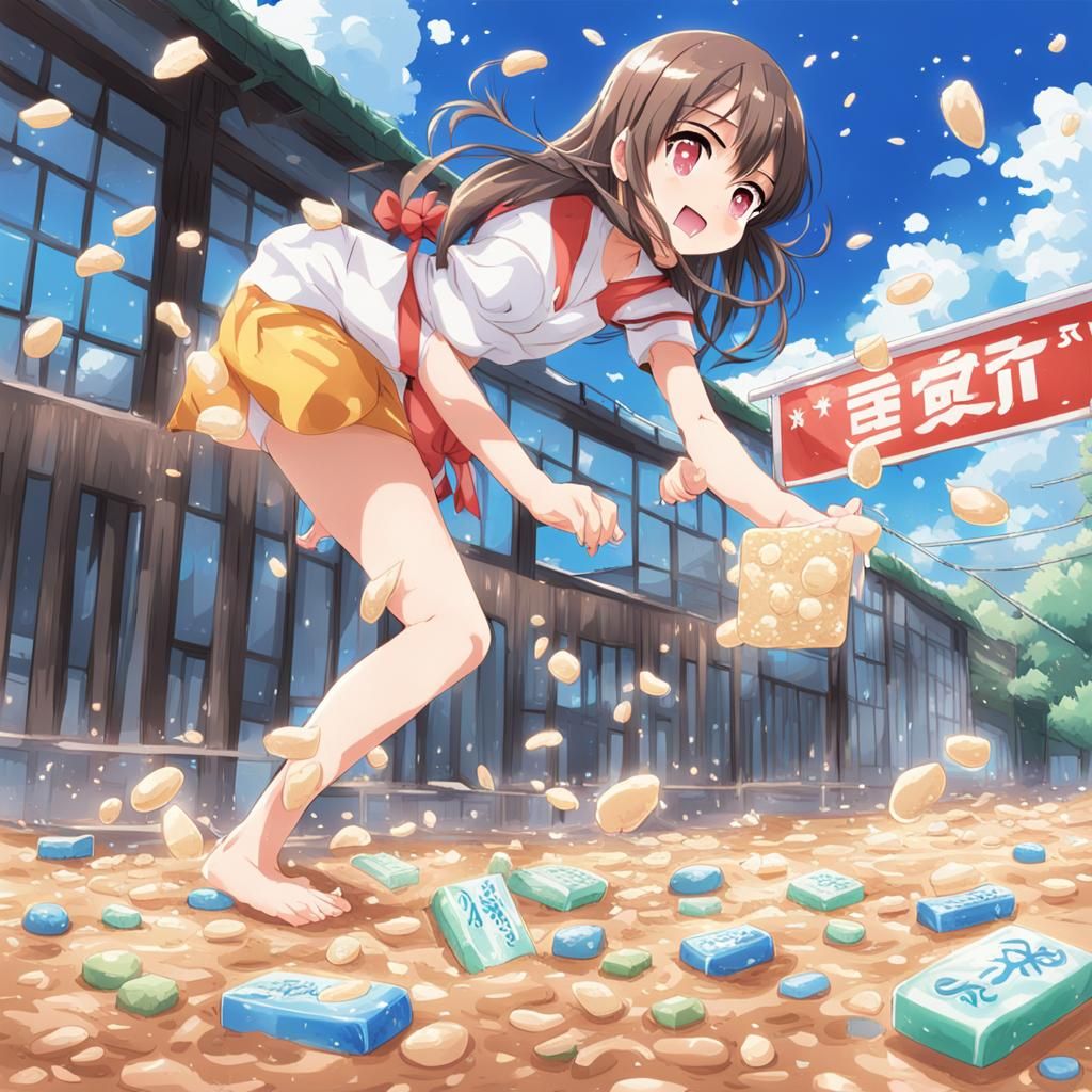 Anime Girl Picking Up Soap in Bikini