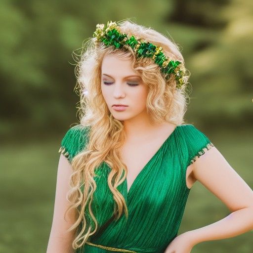 Emerald Woman with Golden Hair, Hyperdetailed Portrait