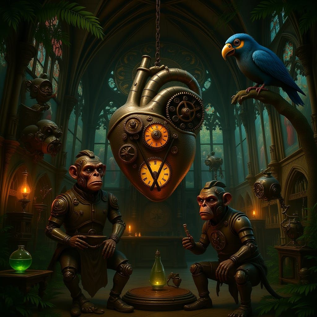 Clockwork Animals in Jungle Laboratory: Fantasy Concept Art