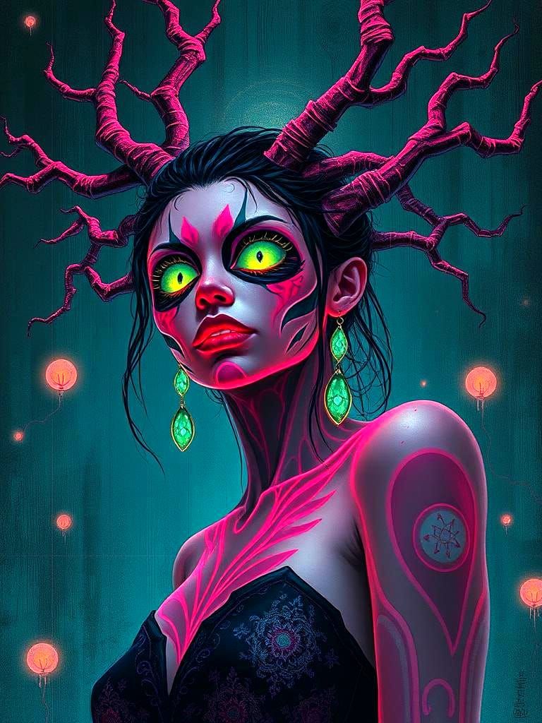 Neon Horror Banshee in Mag Mell, Oil Gouache