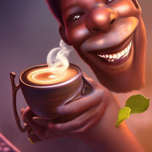Smiling Man Enjoying Coffee: Matte Painting