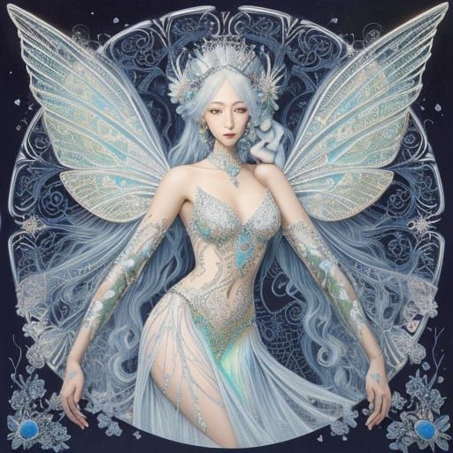 IRIDESCENT LACEWING Filigree Wings Jewel Encrusted, Acrylic paint, whimsical, Miho Hirano, Pablo Picasso