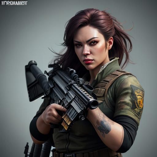 Hyperrealistic Woman with Gun in Splash Art Style