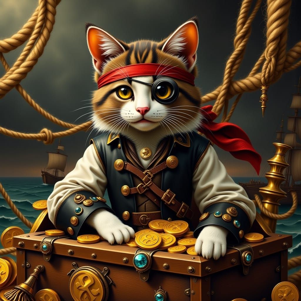Pirate Cat in Steampunk Seascape