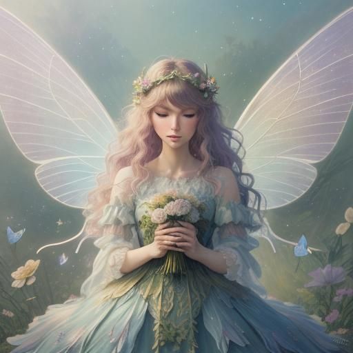 Taylor Swift as a Fairy in Anime Art Nouveau Style