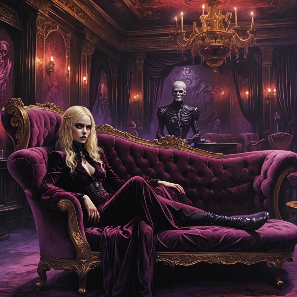 Gothic Girl in Dark Fantasy Gentleman's Club