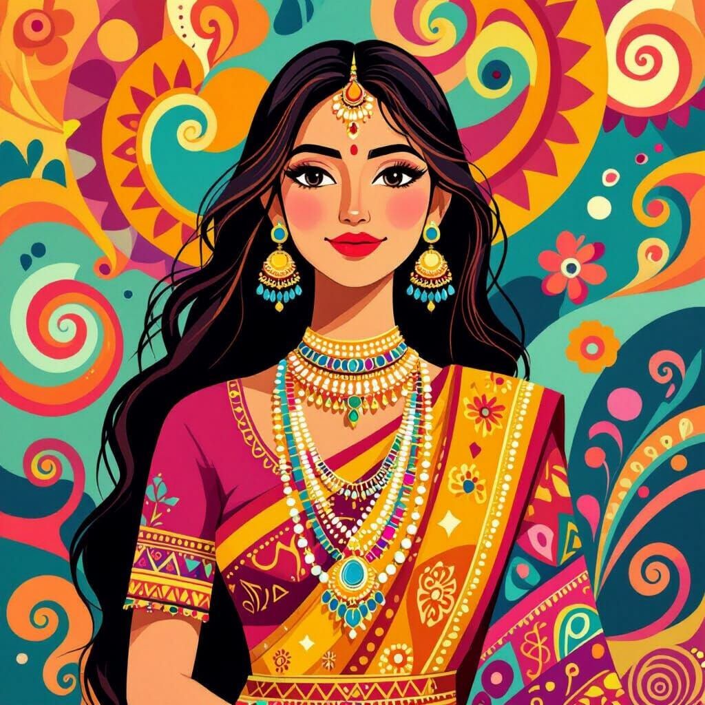 Indian Woman in Traditional Dress: Doodle Art