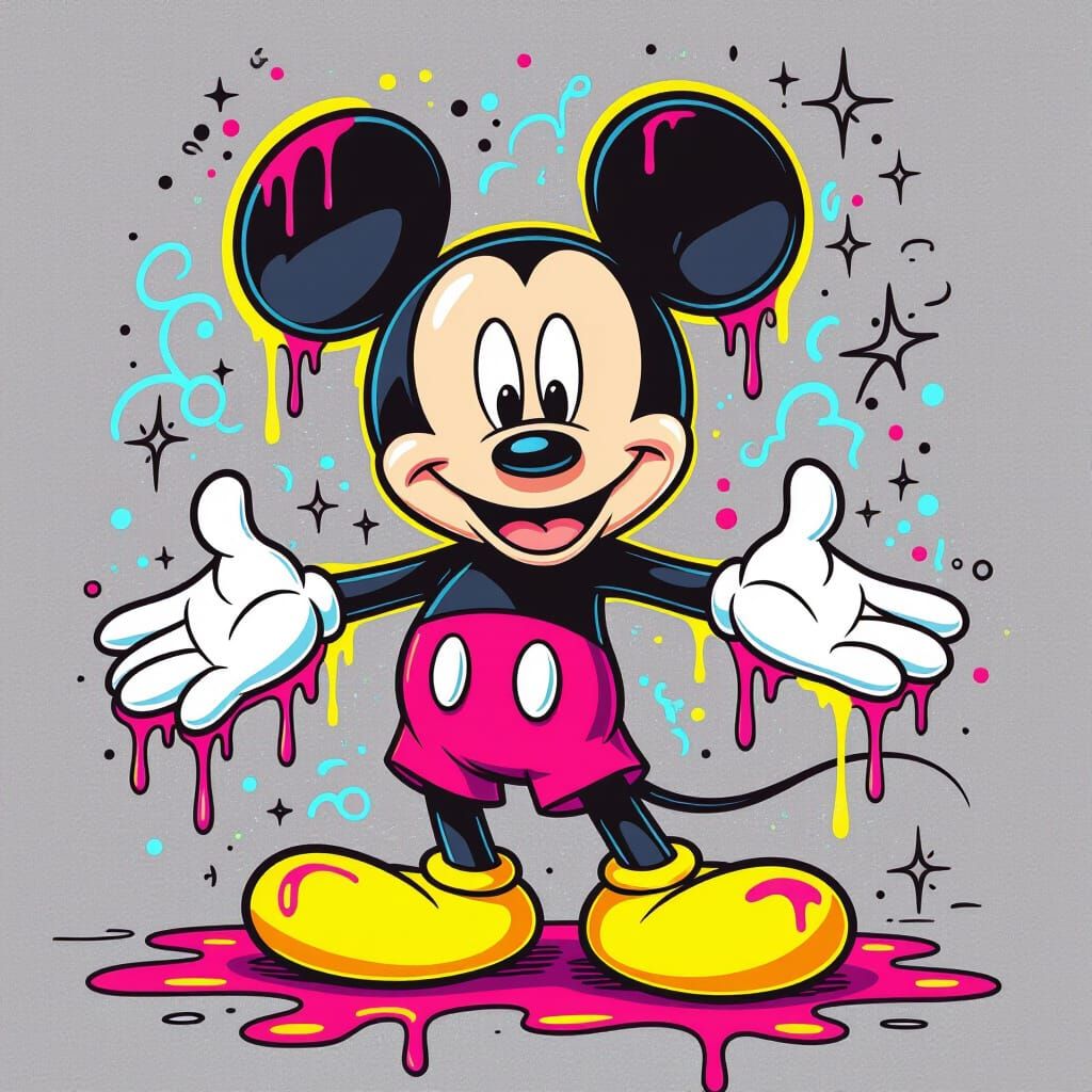 Neon Graffiti Mickey Mouse Ooze Style T-Shirt Design