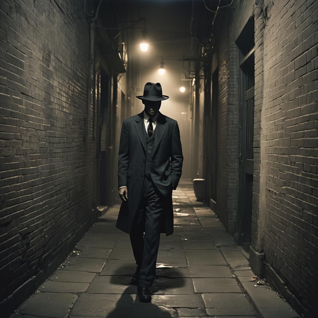 Rhinoceros Man in Dark Alley: A Film Noir Scene