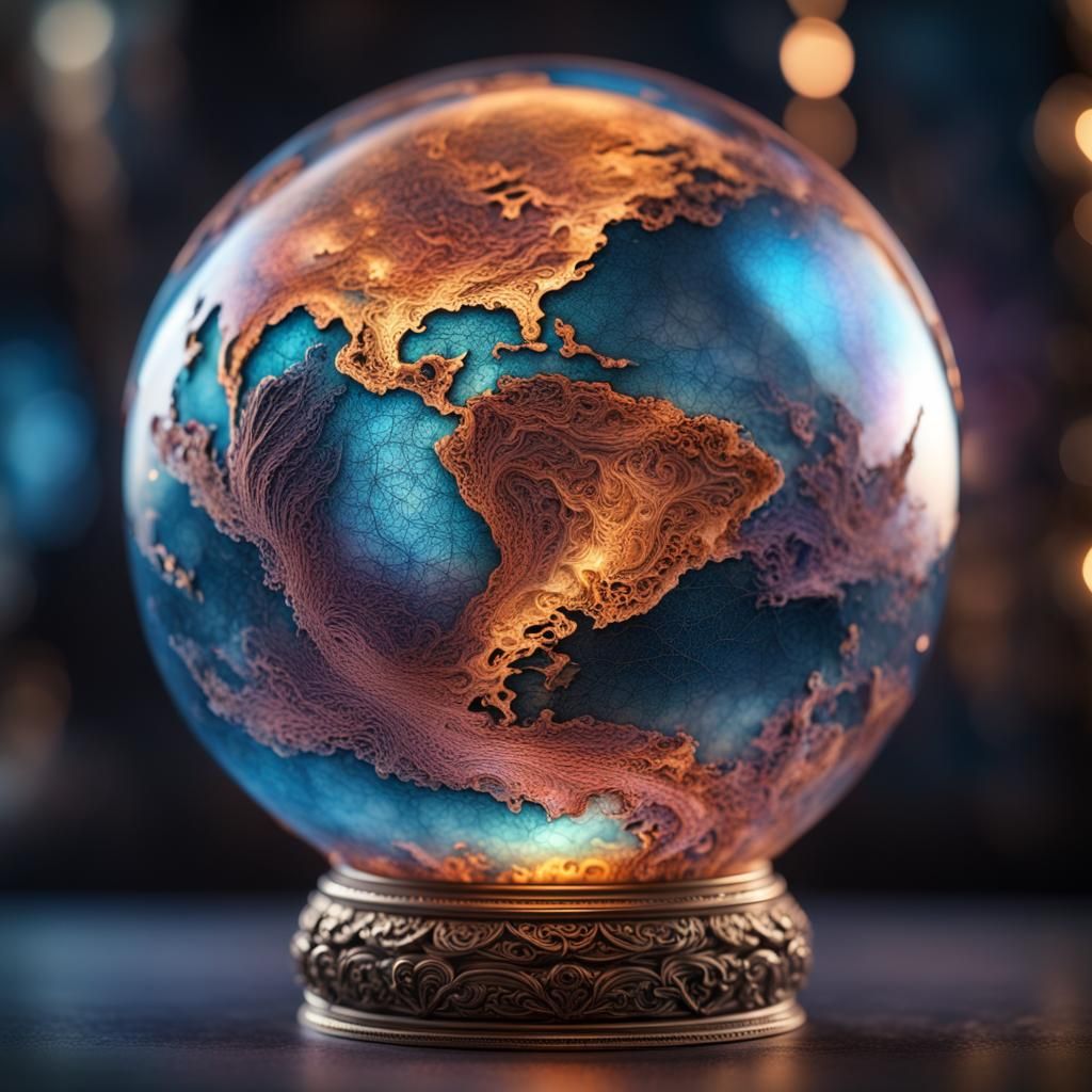 Intricate Glass Globe Reflecting Distant Galaxy