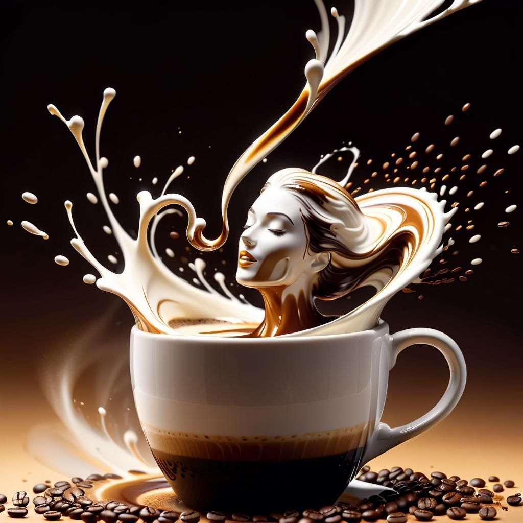 Graceful Girl Emerges from Coffee Mug in 3D