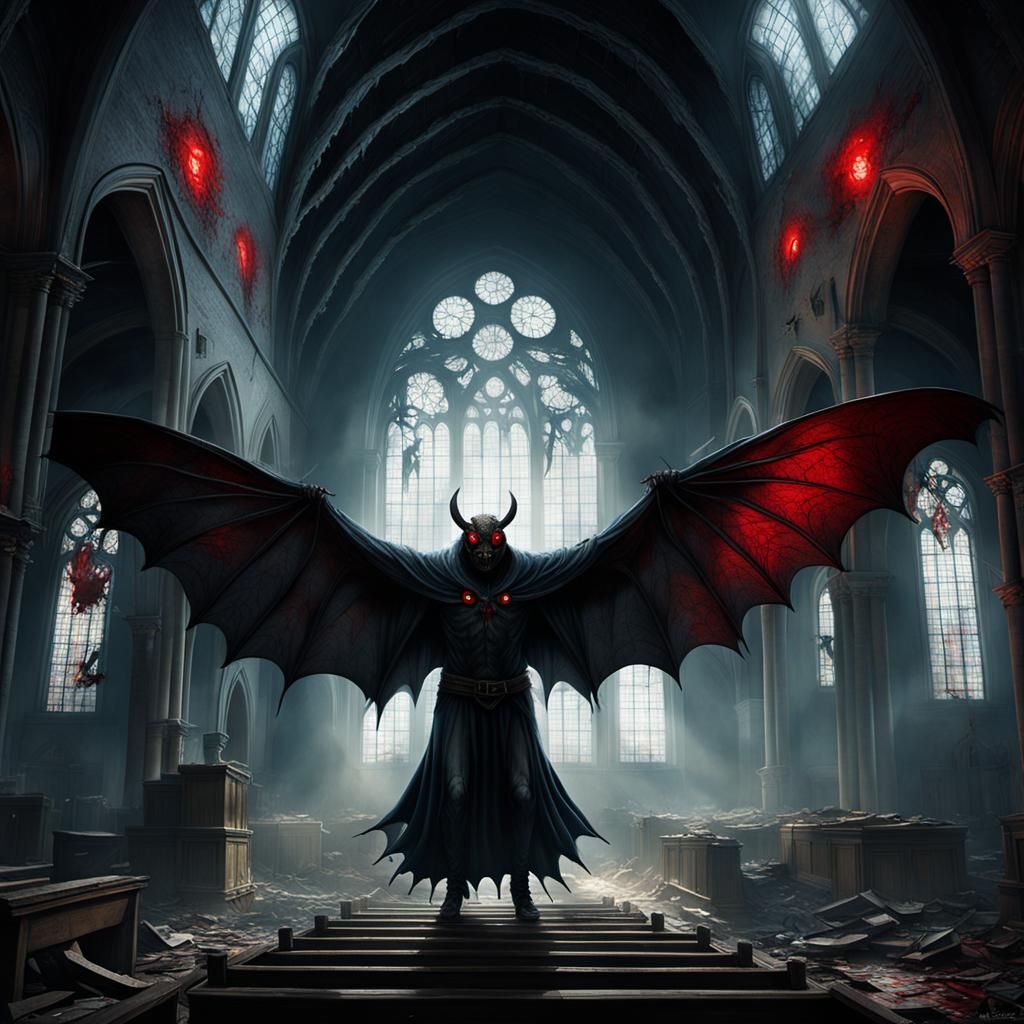 Mothman in Abandoned Church: Dark Surrealism