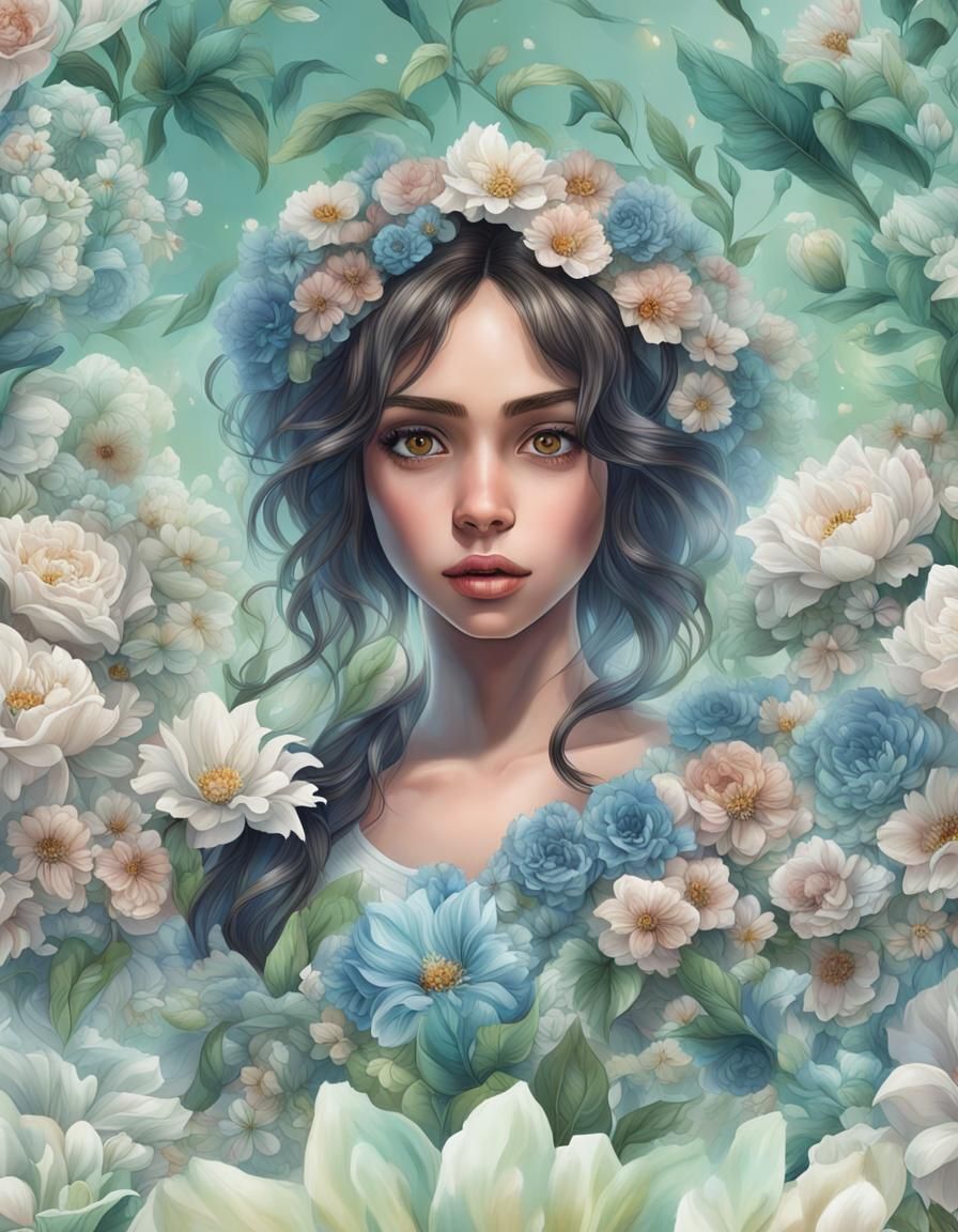 Beautiful Latina Giantess in Hyperrealistic Floral Design