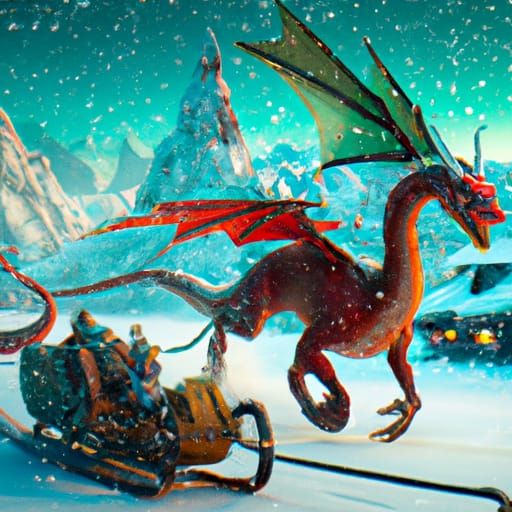 Dragon Pulling Santa's Sleigh: Fantasy Concept Art