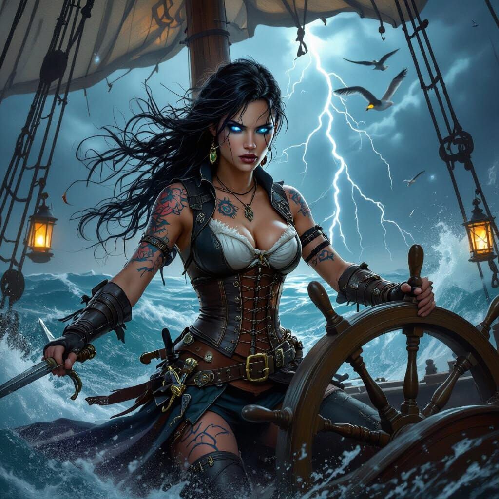 Gothic Pirate Captain Navigates Stormy Seas