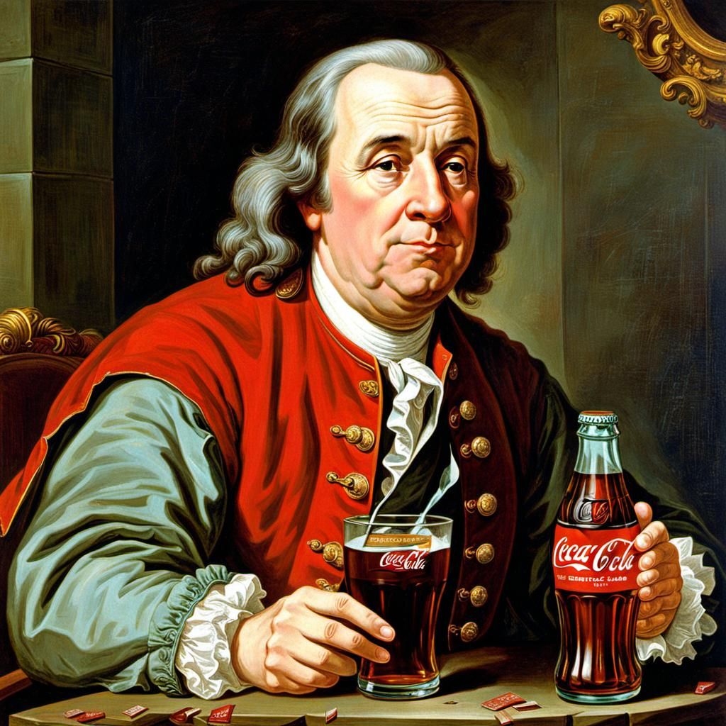 Benjamin Franklin Enjoys a Coca-Cola in 1776