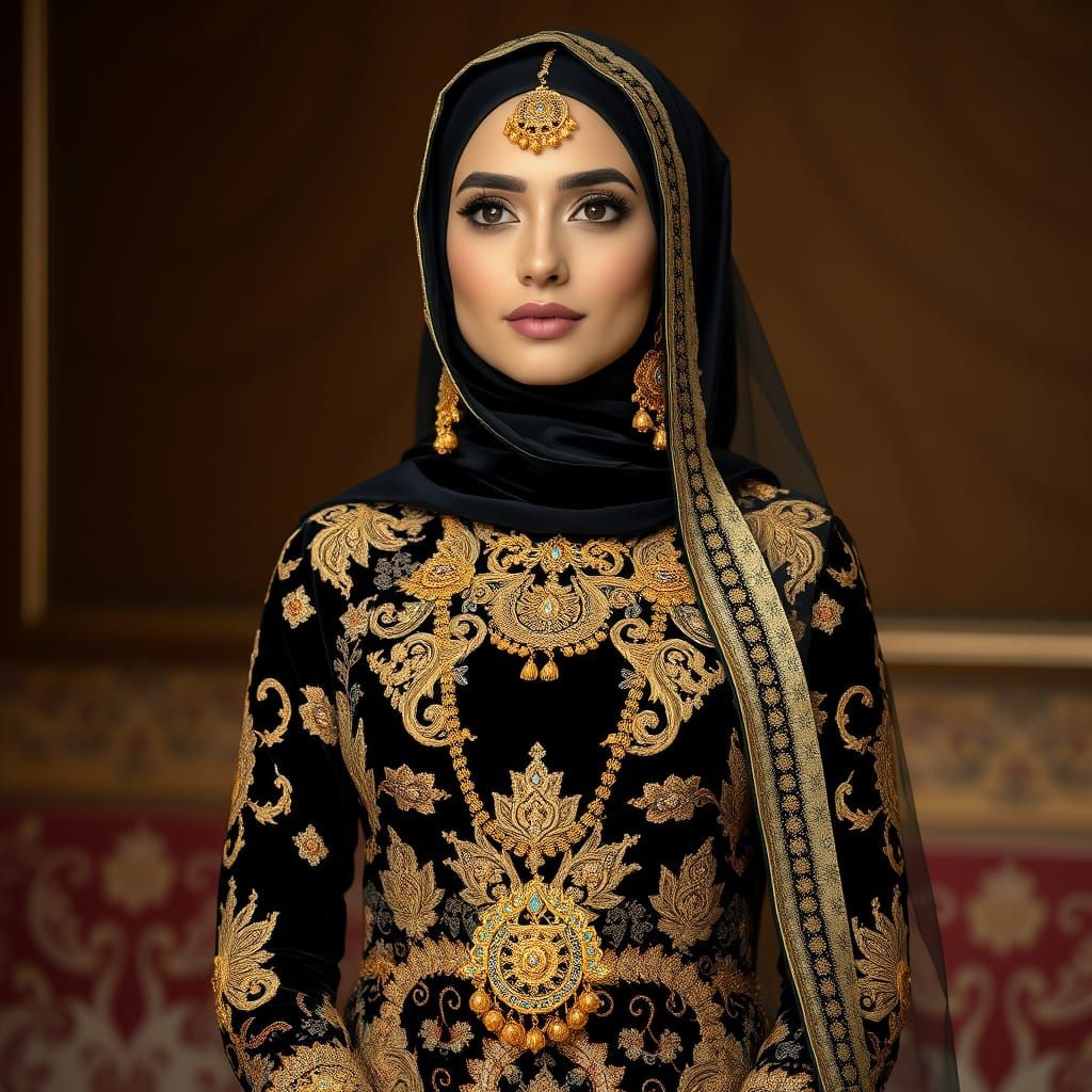 Elegant Muslim Woman in Zardozi Embroidered Anarkali Suit