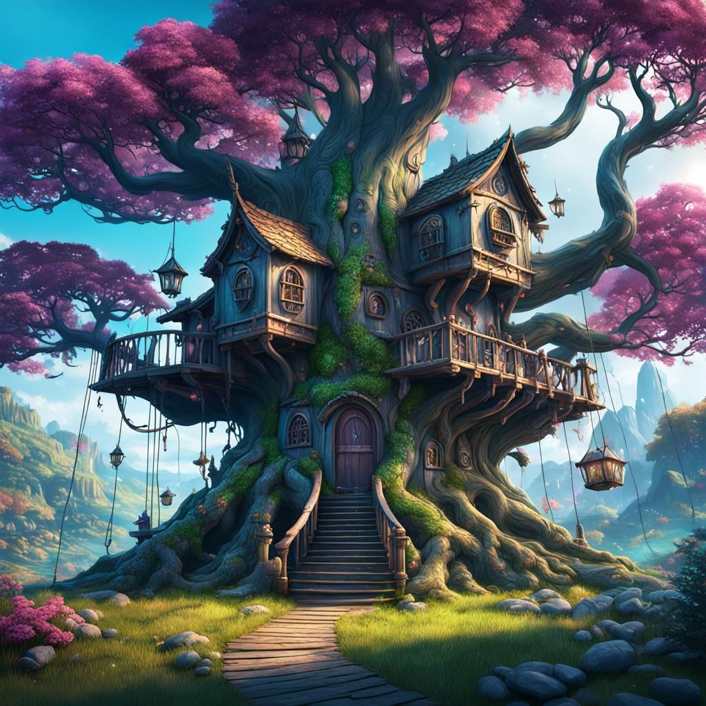Fantastical Fairy Tree House in Detailed Matte Painting