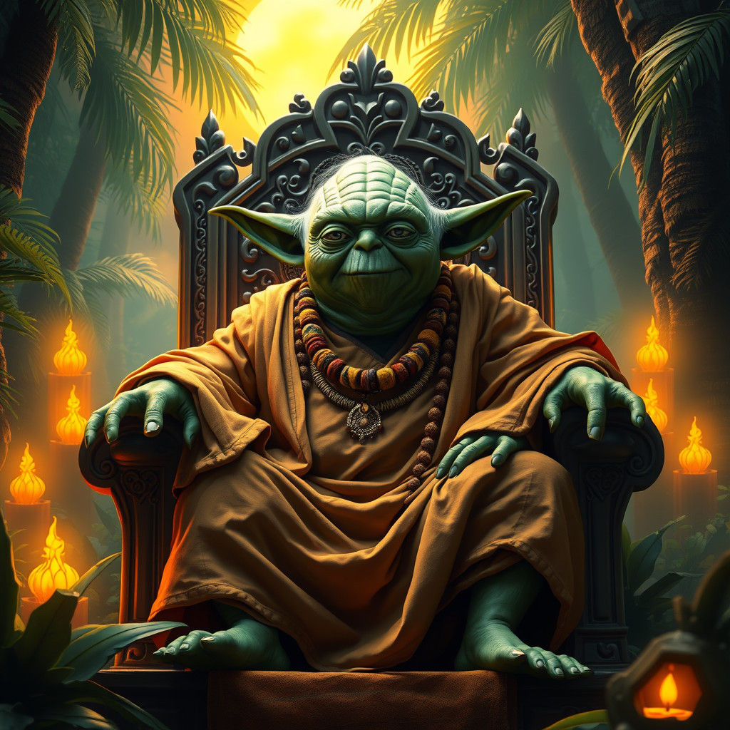 Jamaican Yoda on Throne: Fantasy Concept Art