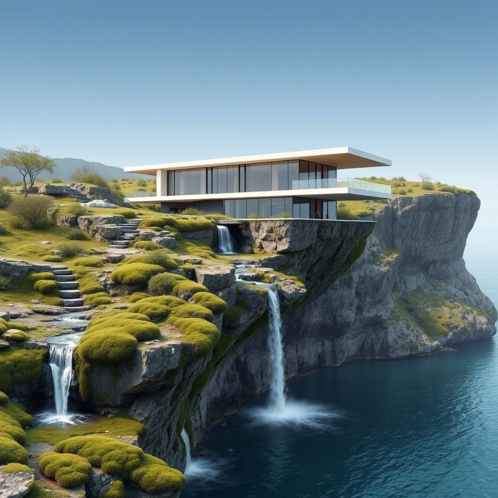 Stunning Futuristic Cliffside House with Waterfall Oasis