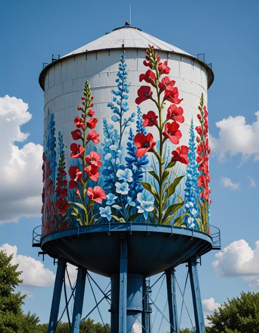 Snapdragons Adorned on Water Tower with Ice